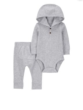 New Carter's Light Gray Hooded Baby Bodysuit and Pants Set 0-3 Months